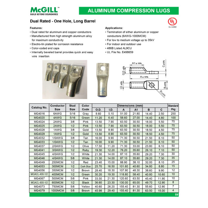 McGill AL9CU Compression Lugs (One Hole) - Image 2