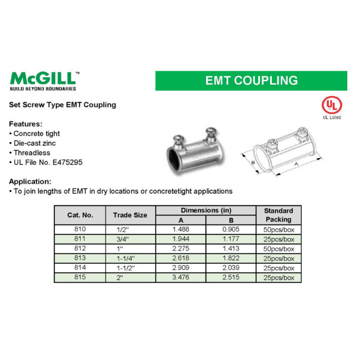 McGill - EMT Coupling (Set Screw Type) - Image 2